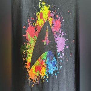 Star Trek Original Insignia On Rainbow Splatter Black Graphic T-shirt Men’s 4XL